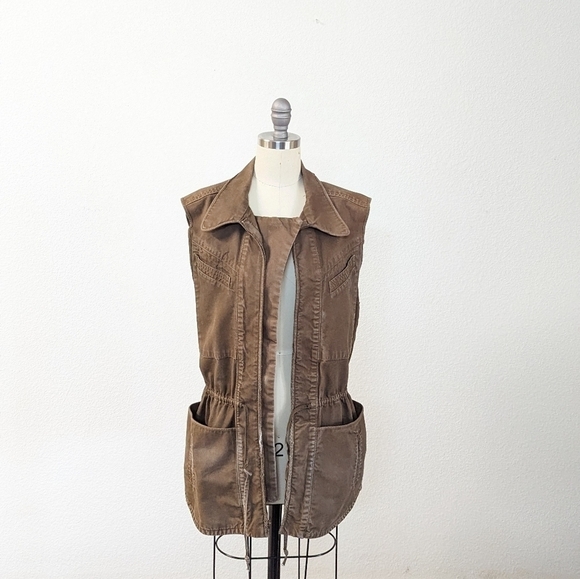A.L.C. Canvas Zip From Drawstring Vest Olive Green S streetwear military rustic - Picture 1 of 10